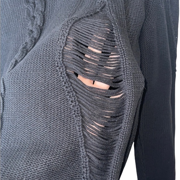 FRAME DENIM x REVOLVE Black Thread Bare Cable Knit Pullover Sweater Size Large - Picture 9 of 11